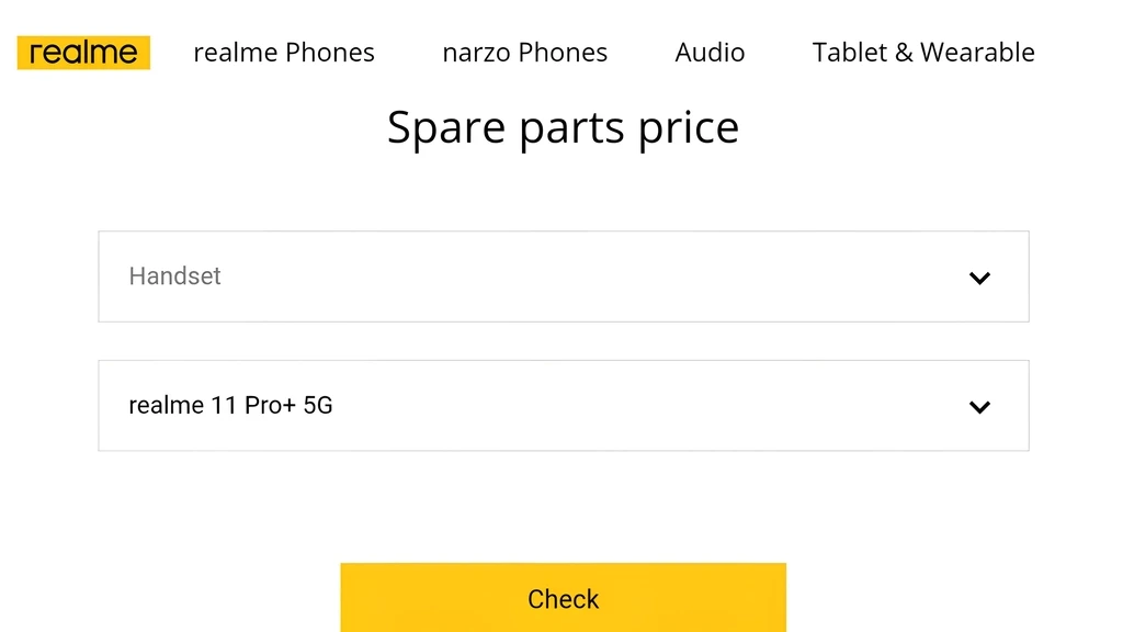 Realme spare parts price list