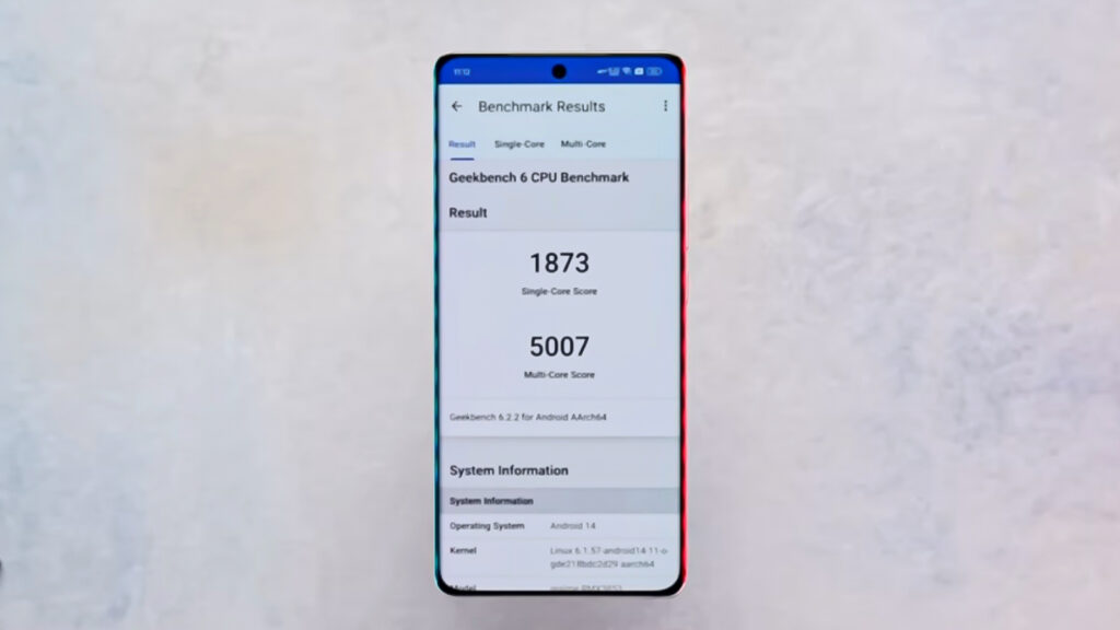 Realme GT 6T managed the Geekbench 6 score of 1873 in the single-core test and 5007 in the multi-core test.